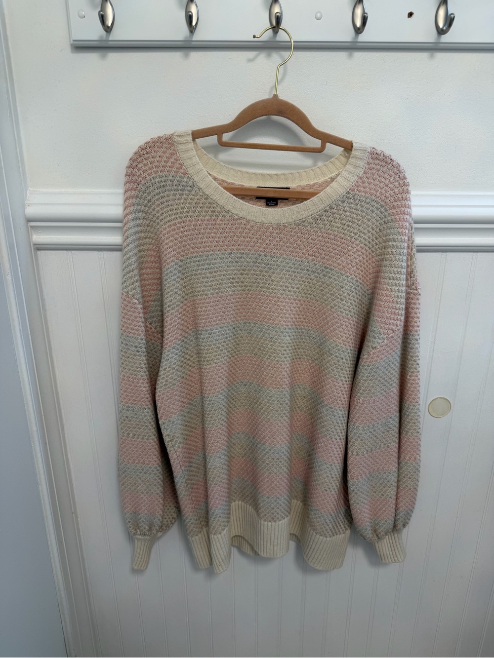 summersalt merino wool Pastel Striped Crewneck Sweater in Pink and Cream